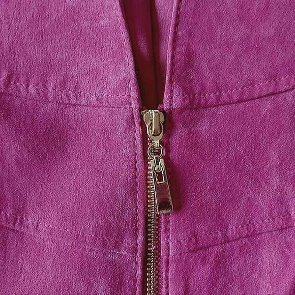 Guillaume magenta suede collarless V-neck zip front jacket - Picture 9 of 16